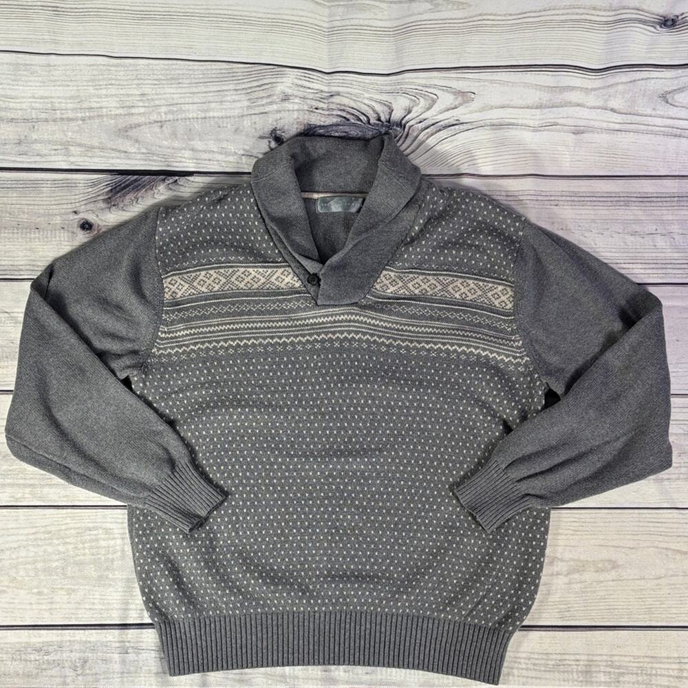 Grandpacore style Oscar de la Renta Charcoal Patterned Mock Neck Sweater XXL
